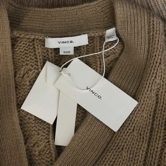 $465 VINCE Oversize Wool & Cashmere Cable Cardigan In Cashew - Picture 3 of 4